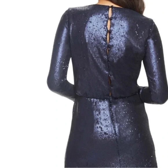 Dress the Population ladies Jean sequin long sleeve Dress in Navy. Small. NWT - Picture 2 of 12